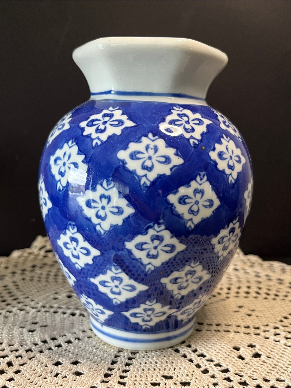 Silvestri Blue & White Floral Ceramic Vase 5 3/4” Chinoiserie Style